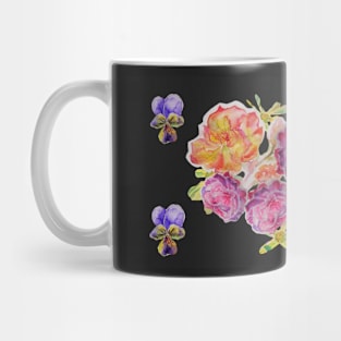 Shabby Chic Pink Rose on black floral Pattern Mug